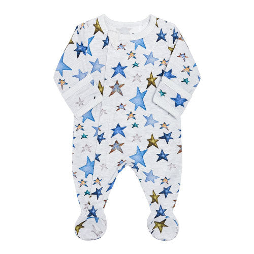 Cotton Modal Zipper Footie - Grey Stars