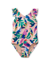 Load image into Gallery viewer, Ruffle One-Piece Swimsuit - Tropical Bird
