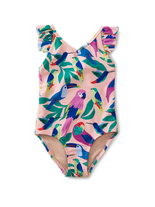 Ruffle One-Piece Swimsuit - Tropical Bird