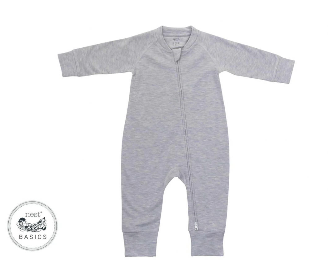 Basic Bamboo Cotton Long Sleeve Romper- Grey Dawn