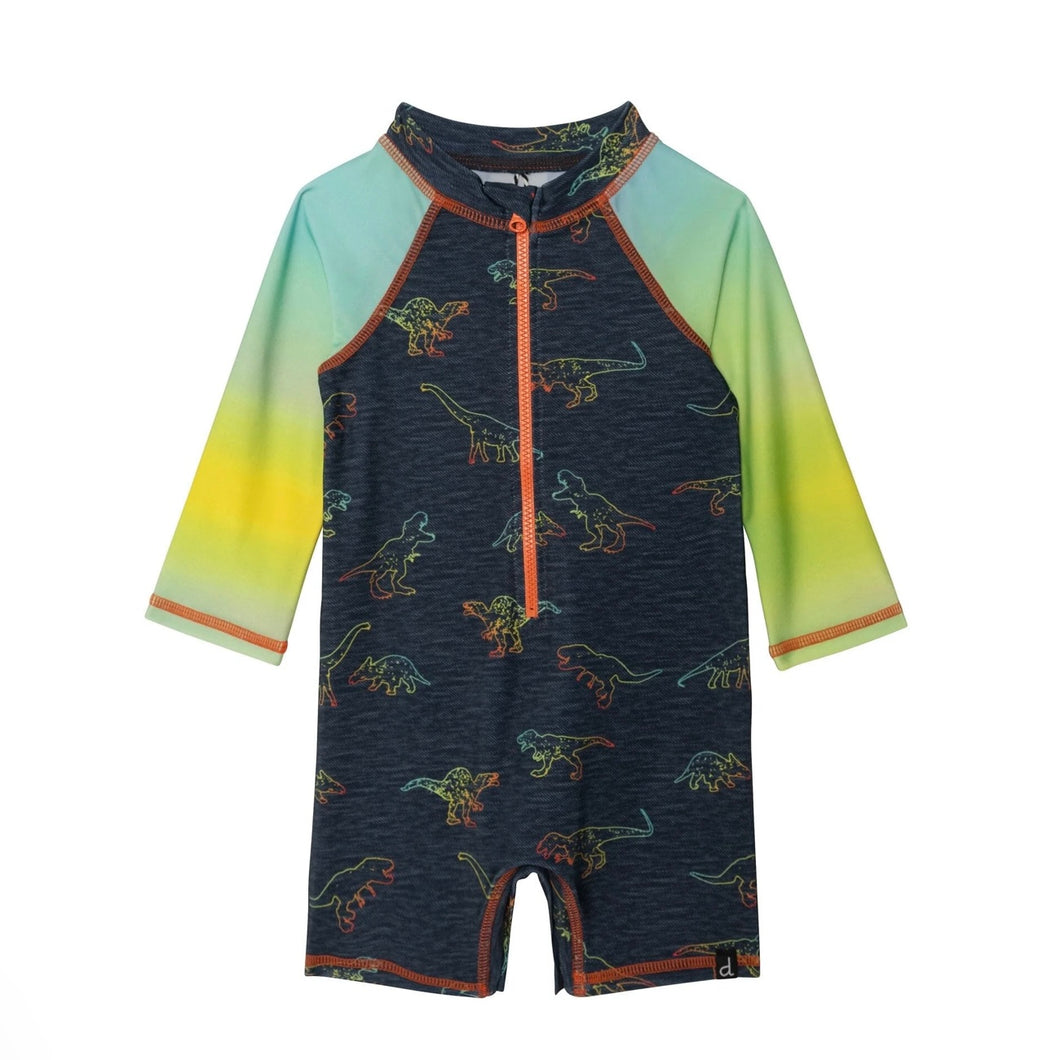 One Piece Rashguard Long Sleeve - Rainbow Dino