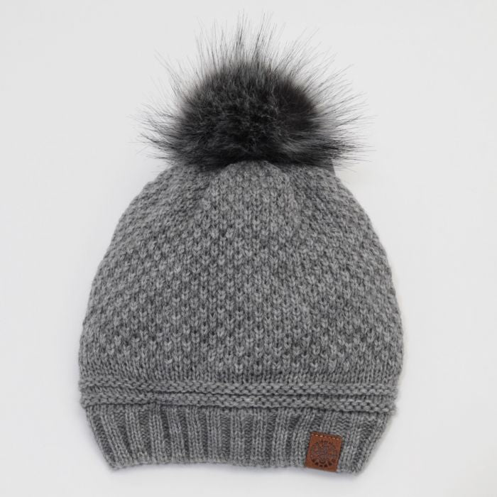 Single Pom Knit Hat - Grey