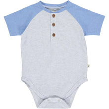 Load image into Gallery viewer, Grey and Navy Raglan Block Onesie
